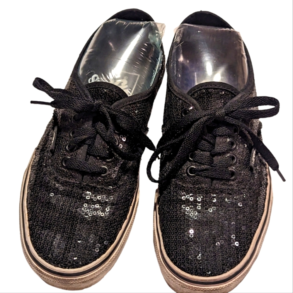 Black Vans with Black Sequin Glittery Women's Size 8 Men's 6.5 Tennis Shoes